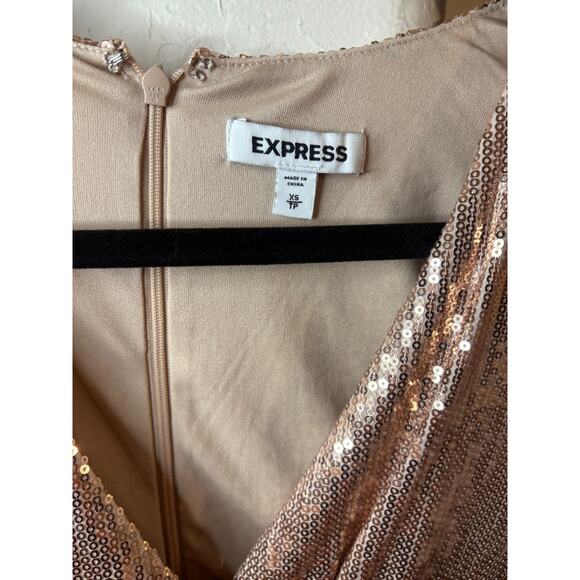 Express V-Neck Rose Gold Formal Cocktail Party Midi Dress Size XS 0-4 - Picture 3 of 4